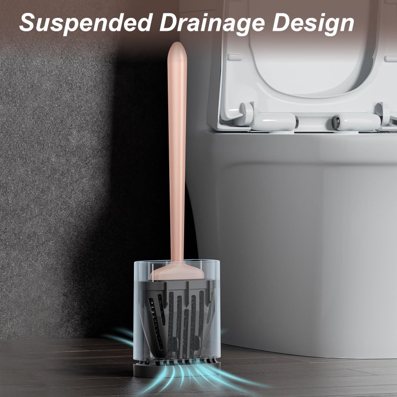 Sellemer Toilet Brush and Holder Set - Flexible Toilet Bowl Brush Head with Silicone Bristles, Compact Size for Storage and Organization, Ventilation Slots Base (1 Pack, Rose Gold) - Image 5
